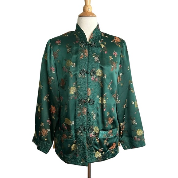 SILK SQUIRREL Vintage 70s 80s Cheongsam Inspired Satin Silk Jacket Reversible L - Picture 2 of 16